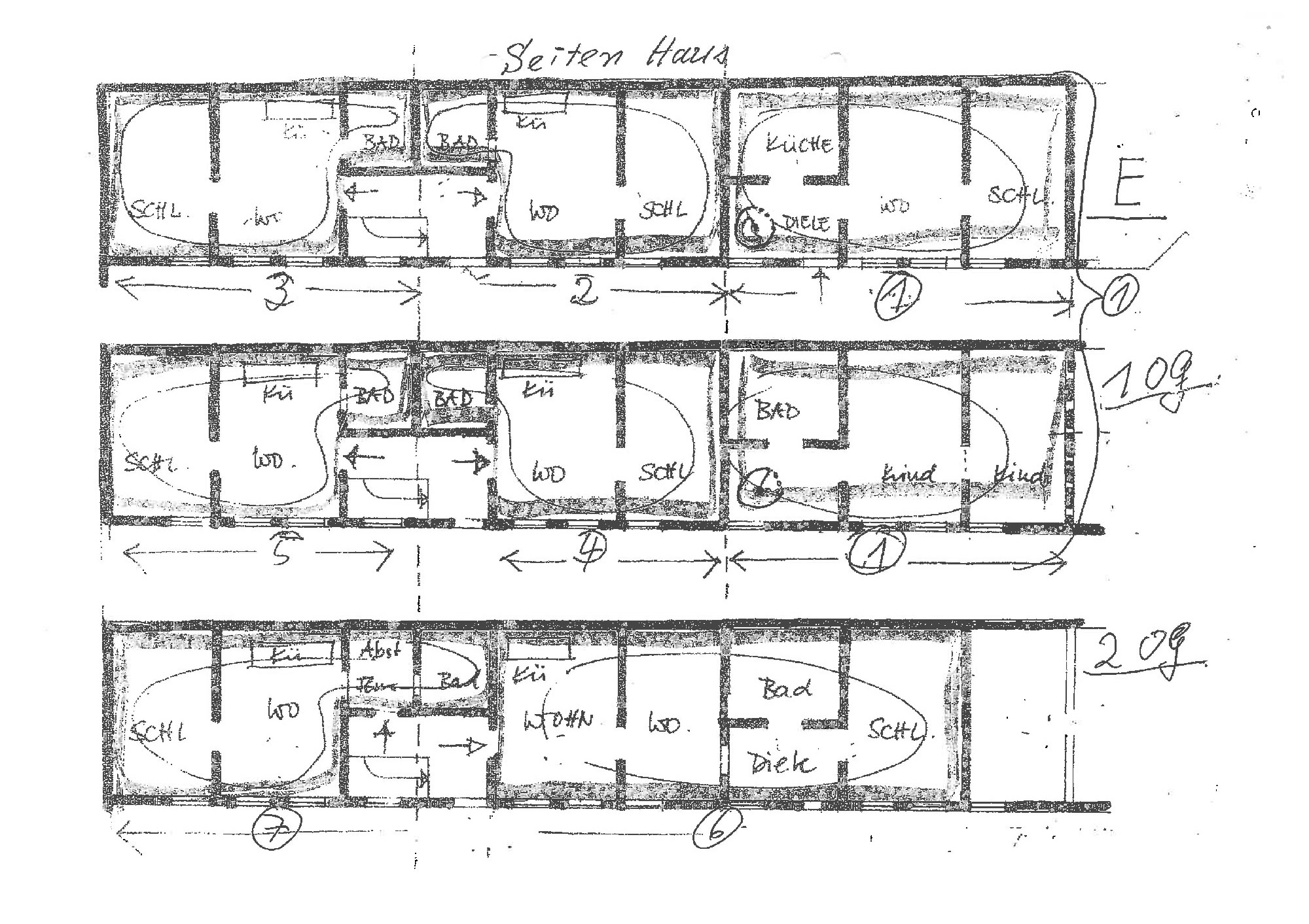 Grundrisse Seitenhaus alle Etagen