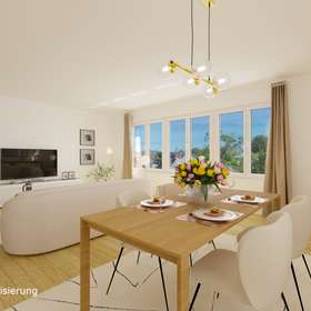 Lichtdurchflutete 5-Zimmer Galeriewohnung mit Süd-West Dachterrasse in Böblingen-Diezenhalde - Virtuelles Staging Essbereich