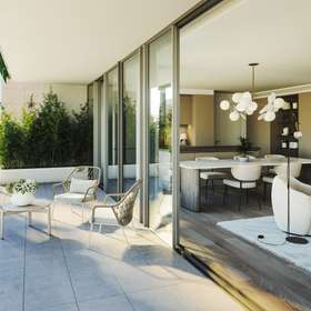 Neubau - Luxuriöses Wohnen in Lissabon am Tejo - Prata Riverside Village - Blick vom Balkon ins Wohnzimmer 