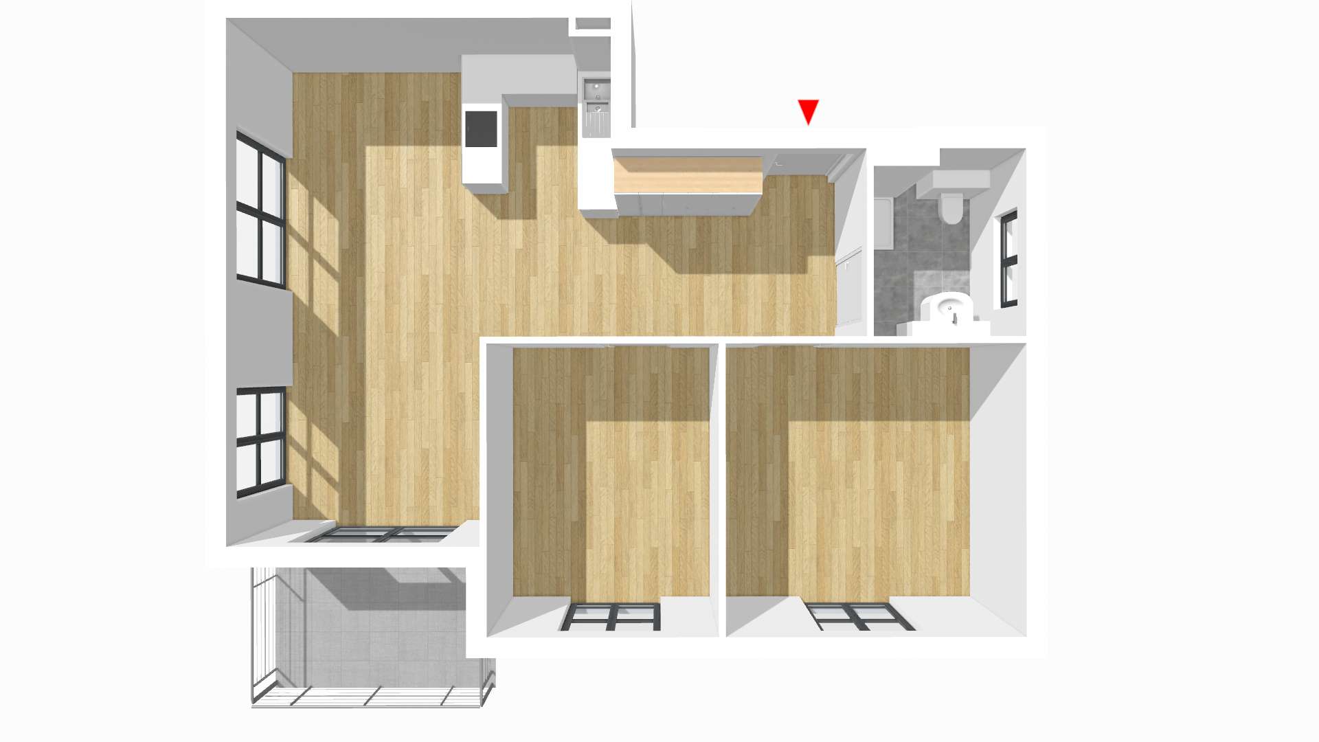 Grundriss: Lichtdurchflutete Drei-Zimmerwohnung mit Süd-Westbalkon in Hülben