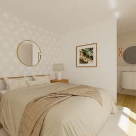 Wohnen auf zwei Ebenen: Komfortable und lichtdurflutete Maisonettewohnung in Renningen - Master Schlafzimmer  - Virtuelles Staging