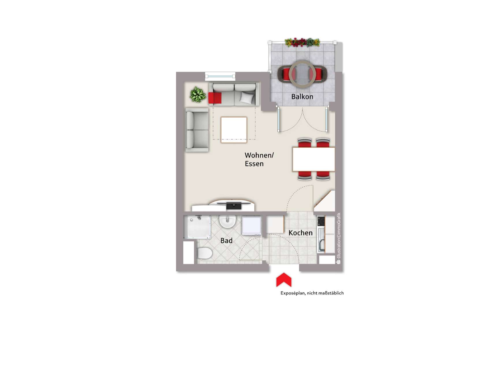 Grundriss der 1 Zimmer Whg.