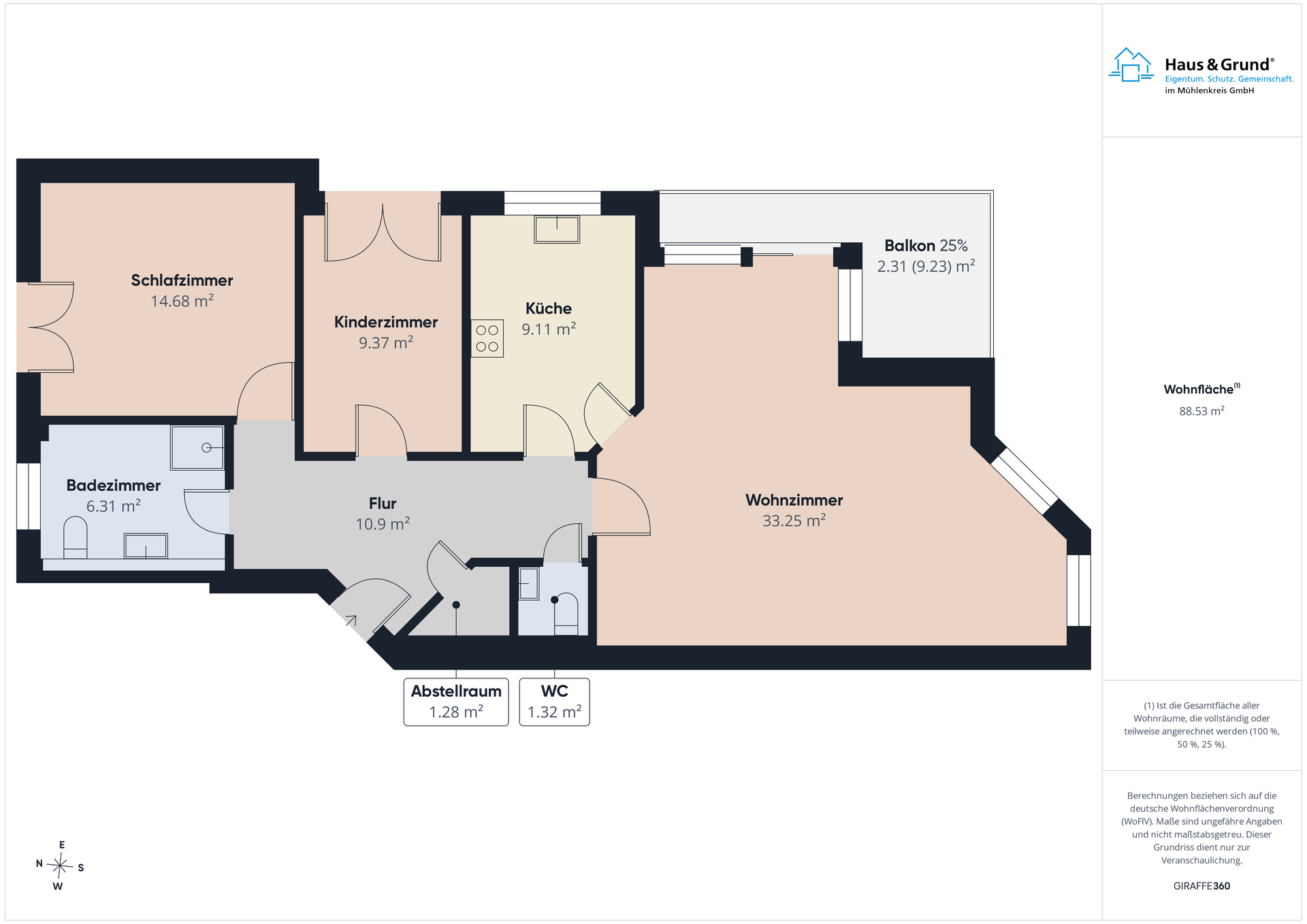 Grundriss Stadtnah! 3-ZKB mit Balkon, Einbauküche und Parkplatz