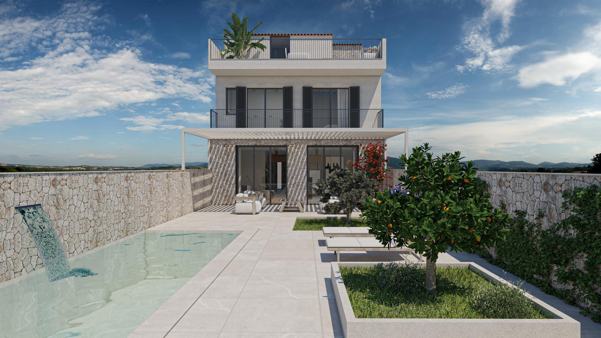 Stadthaus mit stilvollem Design, hochwertigen Materialien und Pool