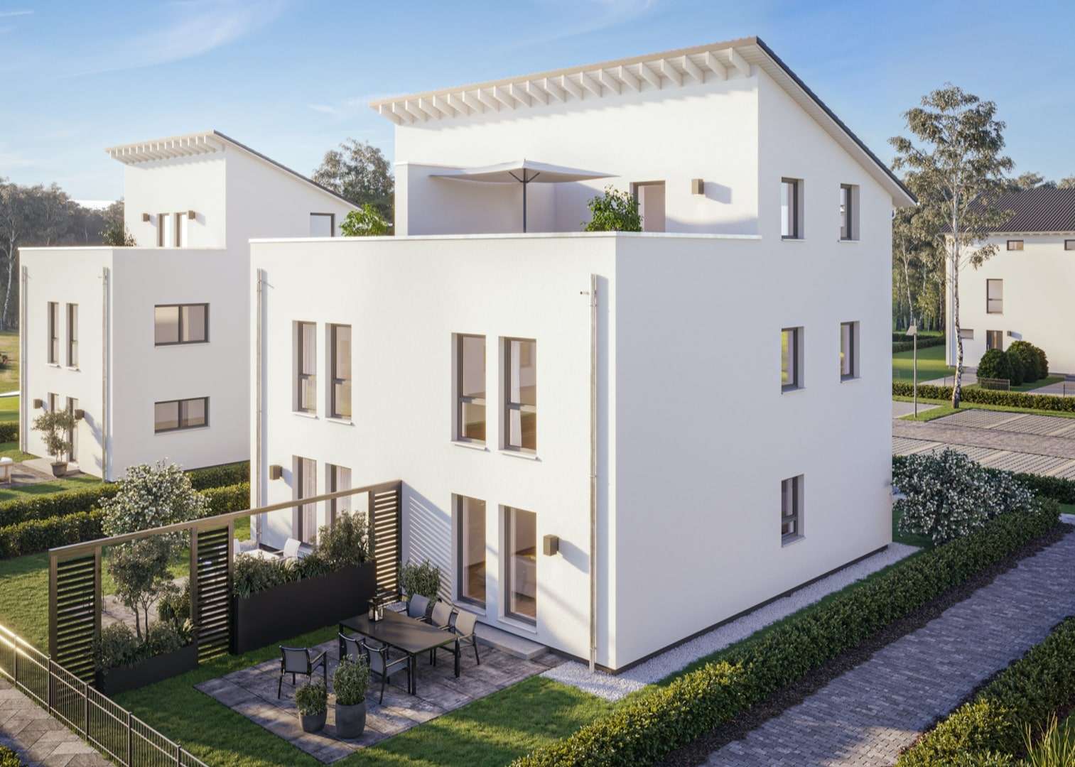 Dachterrasse, 3 Etagen DHH in der Stadt bauen
