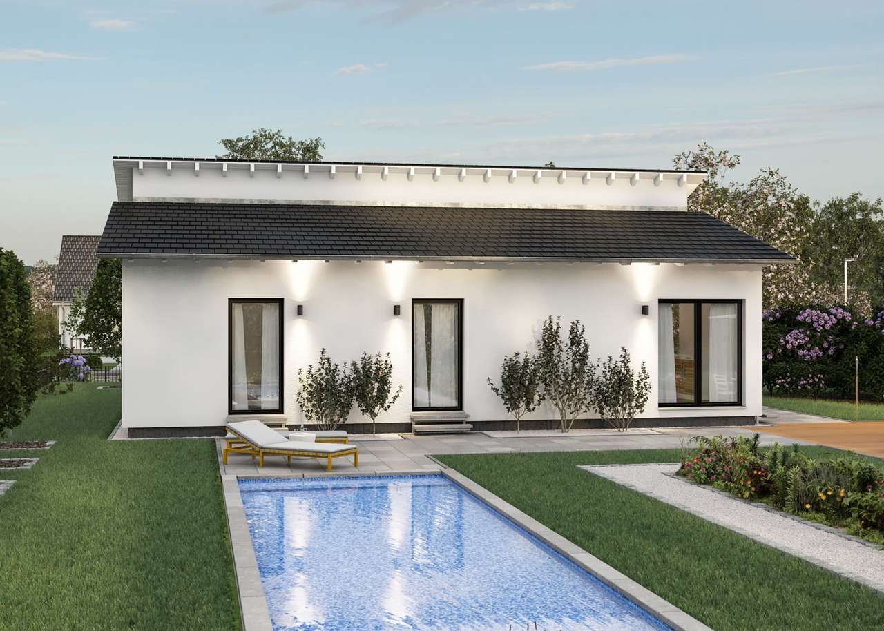 Bungalow: stylisches Dach und praktischer Grundriss