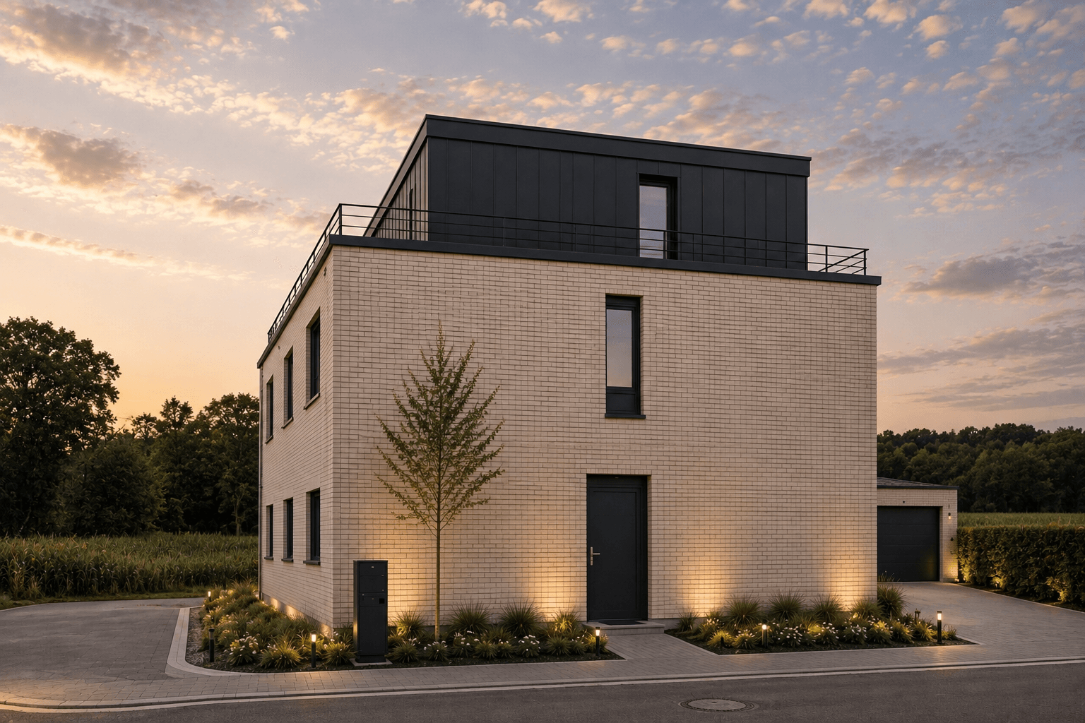 Architektonisches Neubau-Unikat in Feldrandlage – KfW-40-Einfamilienhaus mit Einliegerwohnung