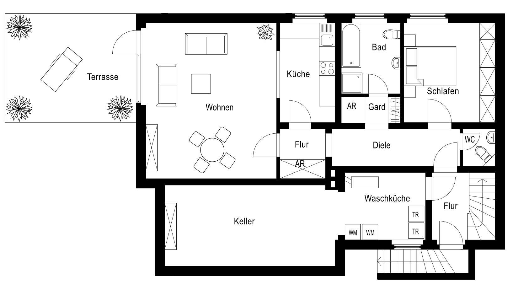 Grundriss-Skizze Souterrain