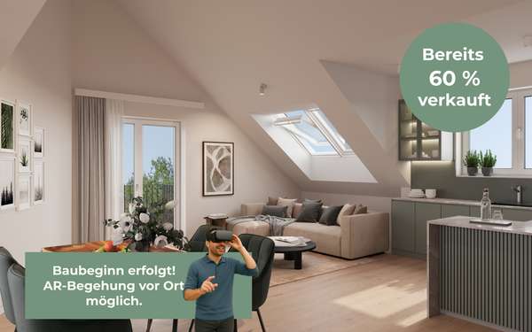 QQI: Exklusive Dachgeschosswohnung in München: Hohe Decken, 3 Außenflächen & großzügiger Wohnbereich