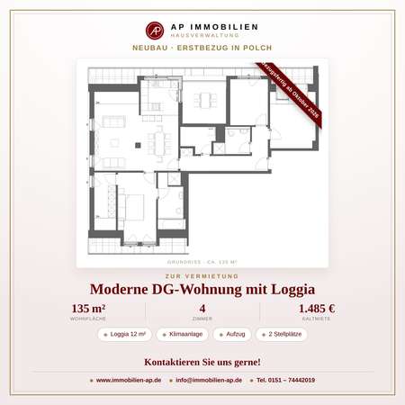 Exklusive 4-Zimmer-Wohnung mit Loggia, Klimaanlage & 3 Schlafzimmern