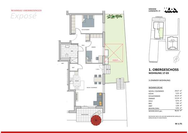 Obergeschosswohnung mit Balkon UND Gartenanteil in Sersheim