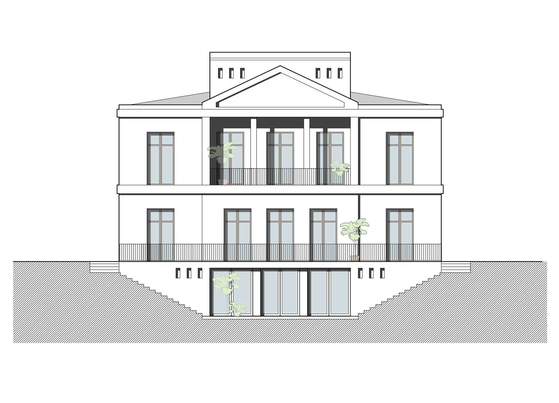 Genehmigte Planung, Ansicht zum See (weicht vom Neubau-Entwurf 2022 ab)