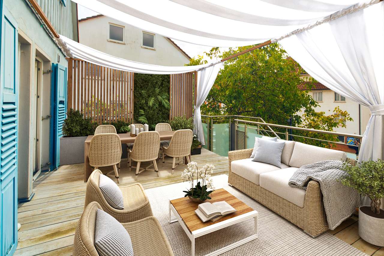 Terrasse Sichtschutz Beispiel Sonnensegel