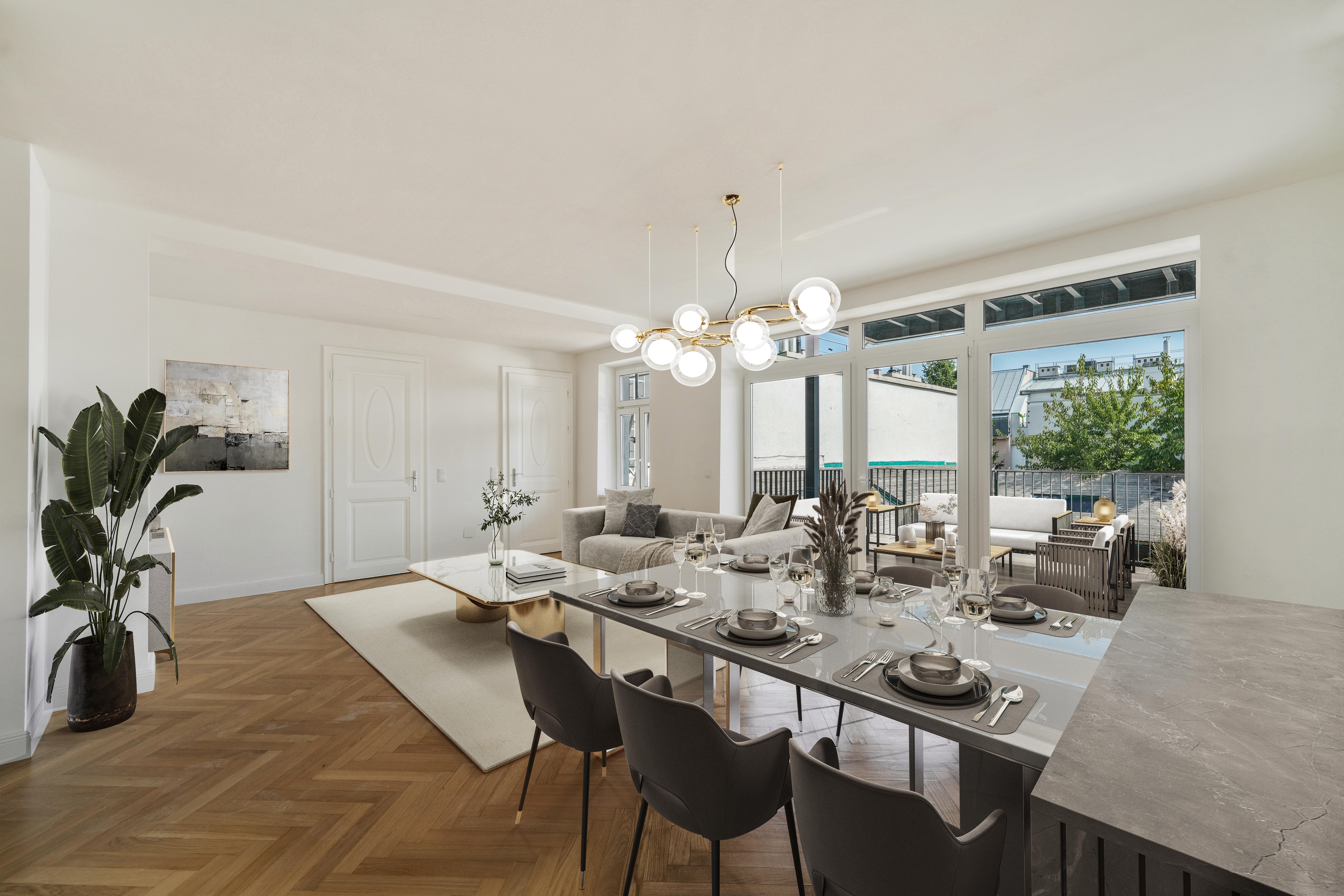 Wohnzimmer mit Esszimmer