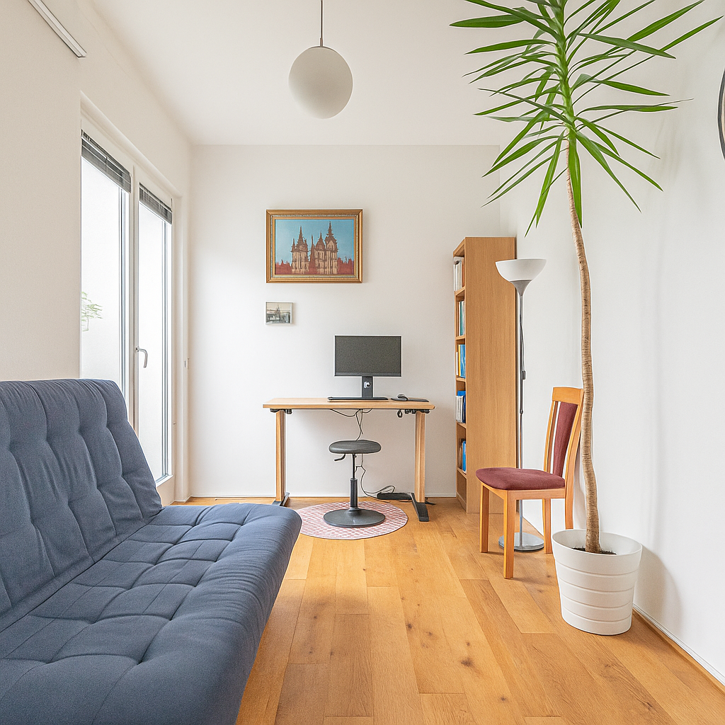 Arbeitszimmer mit Blick ins Atrium