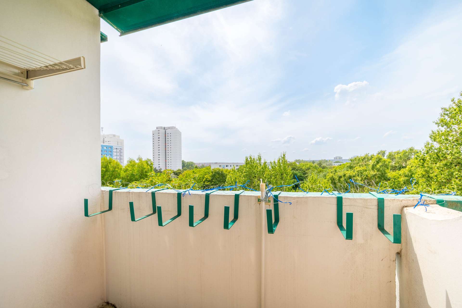 Balkon mit Blick in Gru00fcne