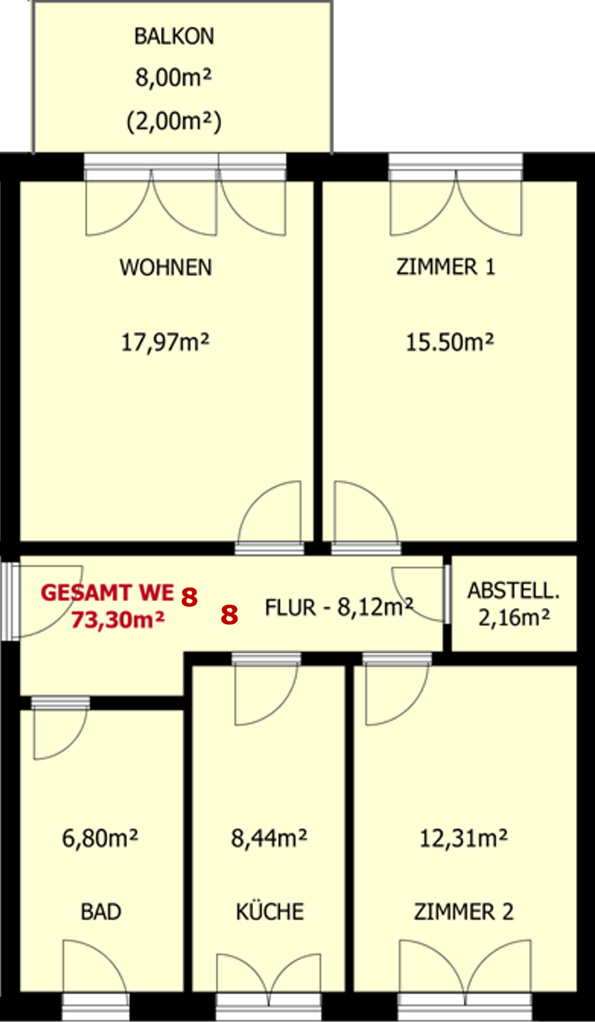 schöne 3-Raumwohnung (WE 8) in der südlichen Innenstadt inkl. Stellplatz und und großem Balkon