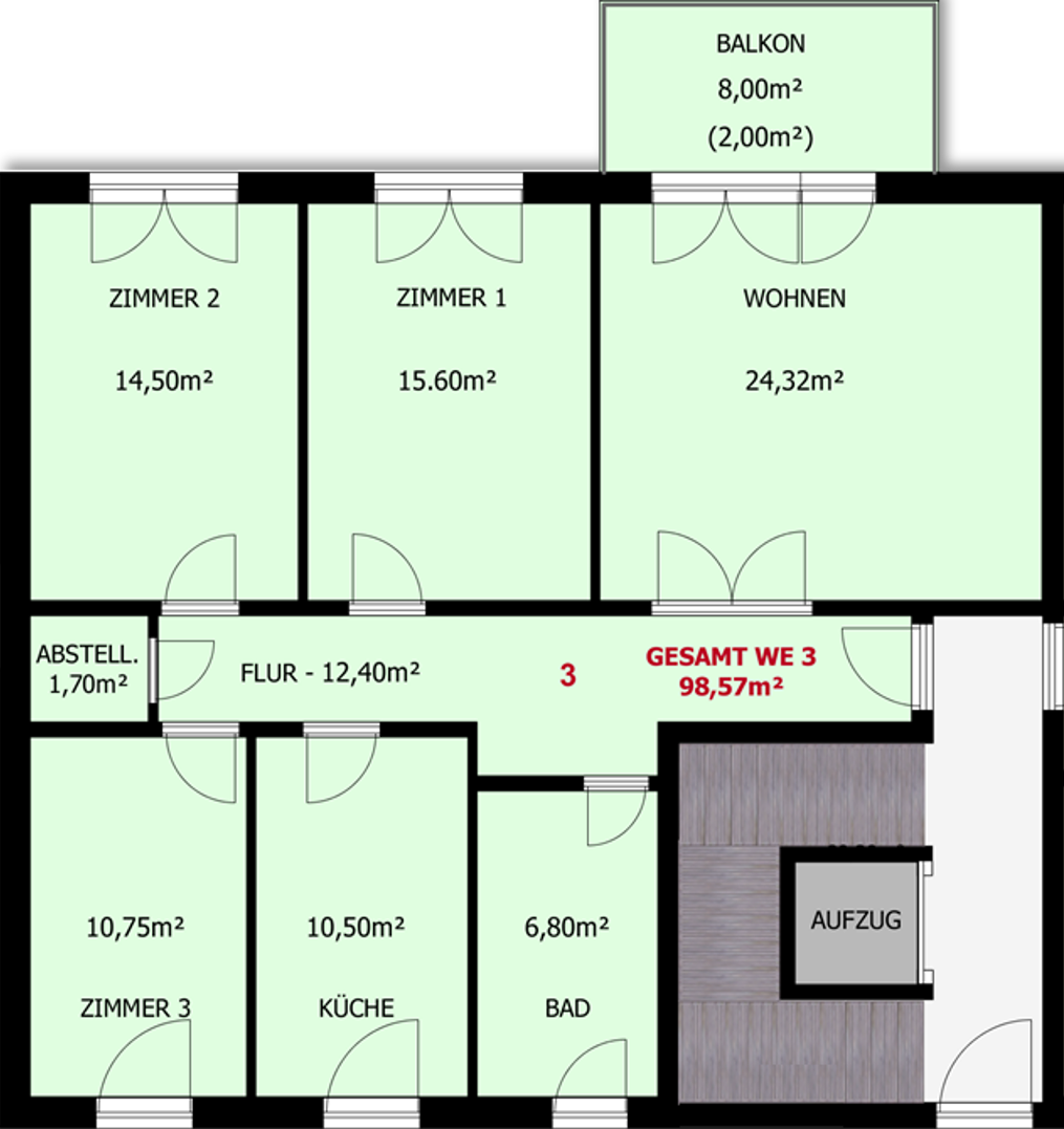 Schicke 4-Raumwohnung (WE 3) in der südlichen Innenstadt inkl. Stellplatz und großem Balkon
