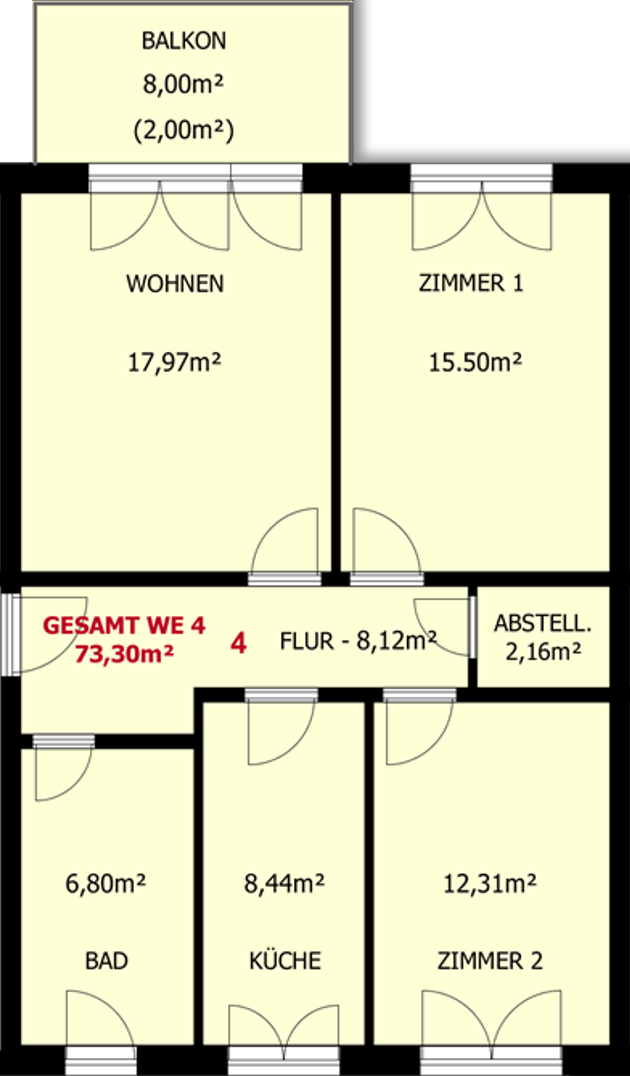 Aktion Preissenkung! schöne 3-Raumwohnung (WE 4) in der südlichen Innenstadt inkl. Stellplatz und großem Balkon