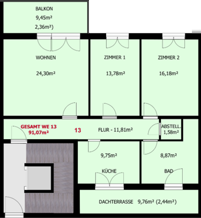 Aktion Preissenkung! Schicke Penthouse 3-Raumwohnung (WE 13) in der südlichen Innenstadt inkl. Stellplatz, Dachterrasse und großem Balkon