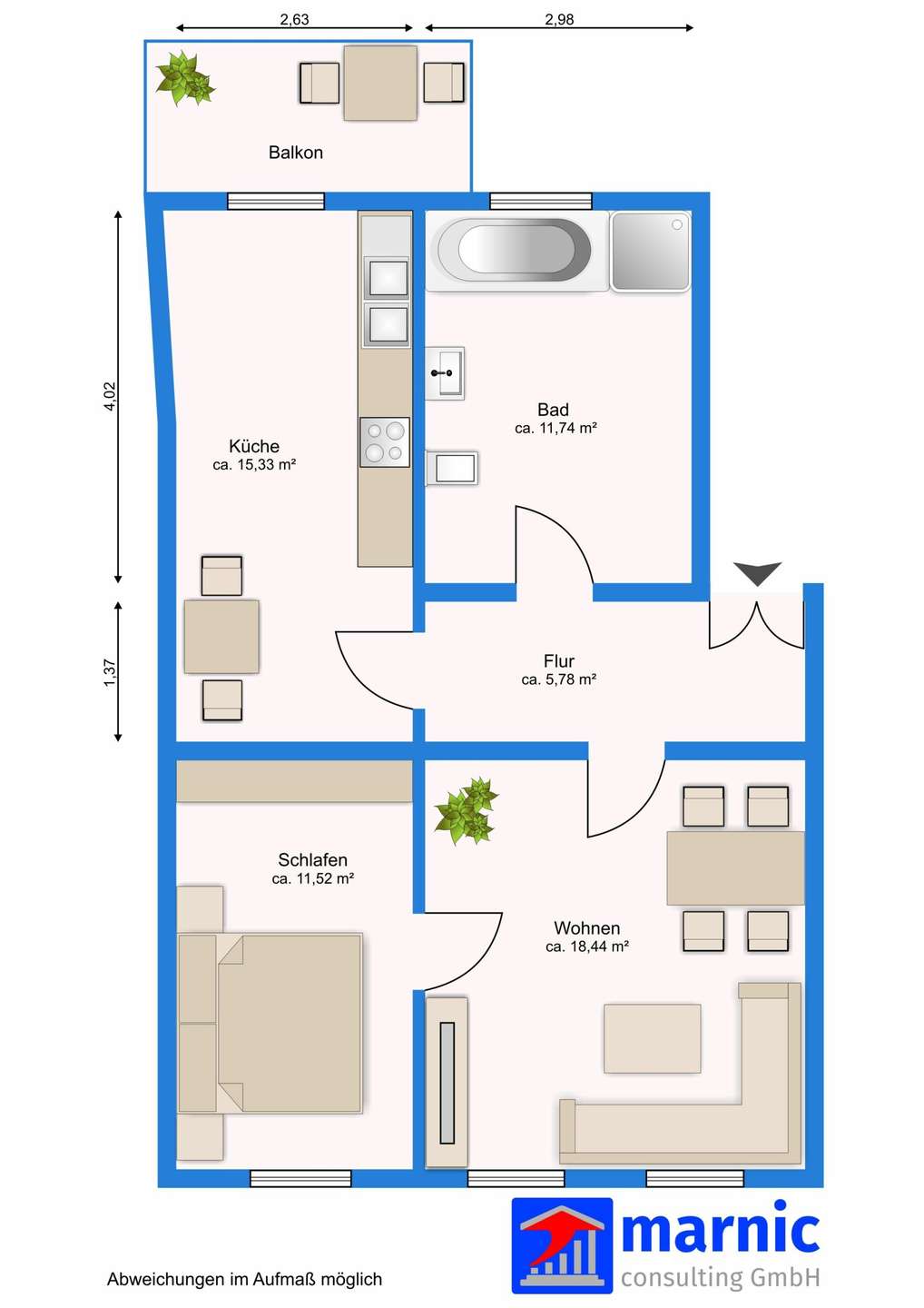 Großzügige 2 Zimmer Wohnung mit Balkon an der Küche! überarbeitet NaL 20.01.17