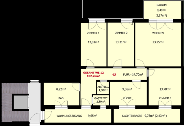 Einmalig ! Schicke Penthouse 4-Raumwohnung (WE 12) in der südlichen Innenstadt inkl. Stellplatz, Dachterrasse und großem Balkon