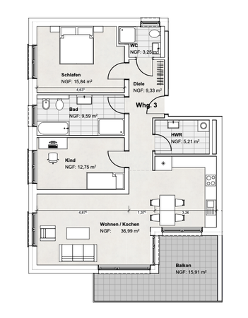 Grundriss 1. Obergeschoss Wohnung links