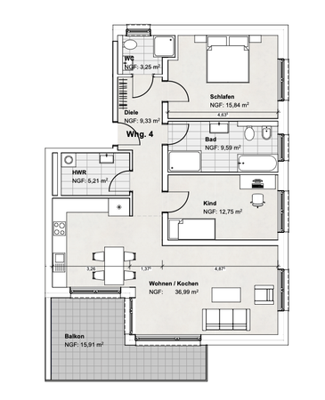 Grundriss 1. Obergeschoss Wohnung rechts