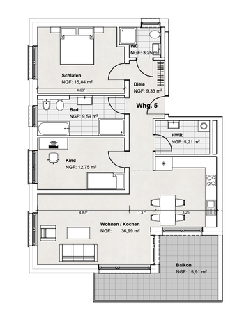 Grundriss Wohnung 2. Obergeschoss Variante 2