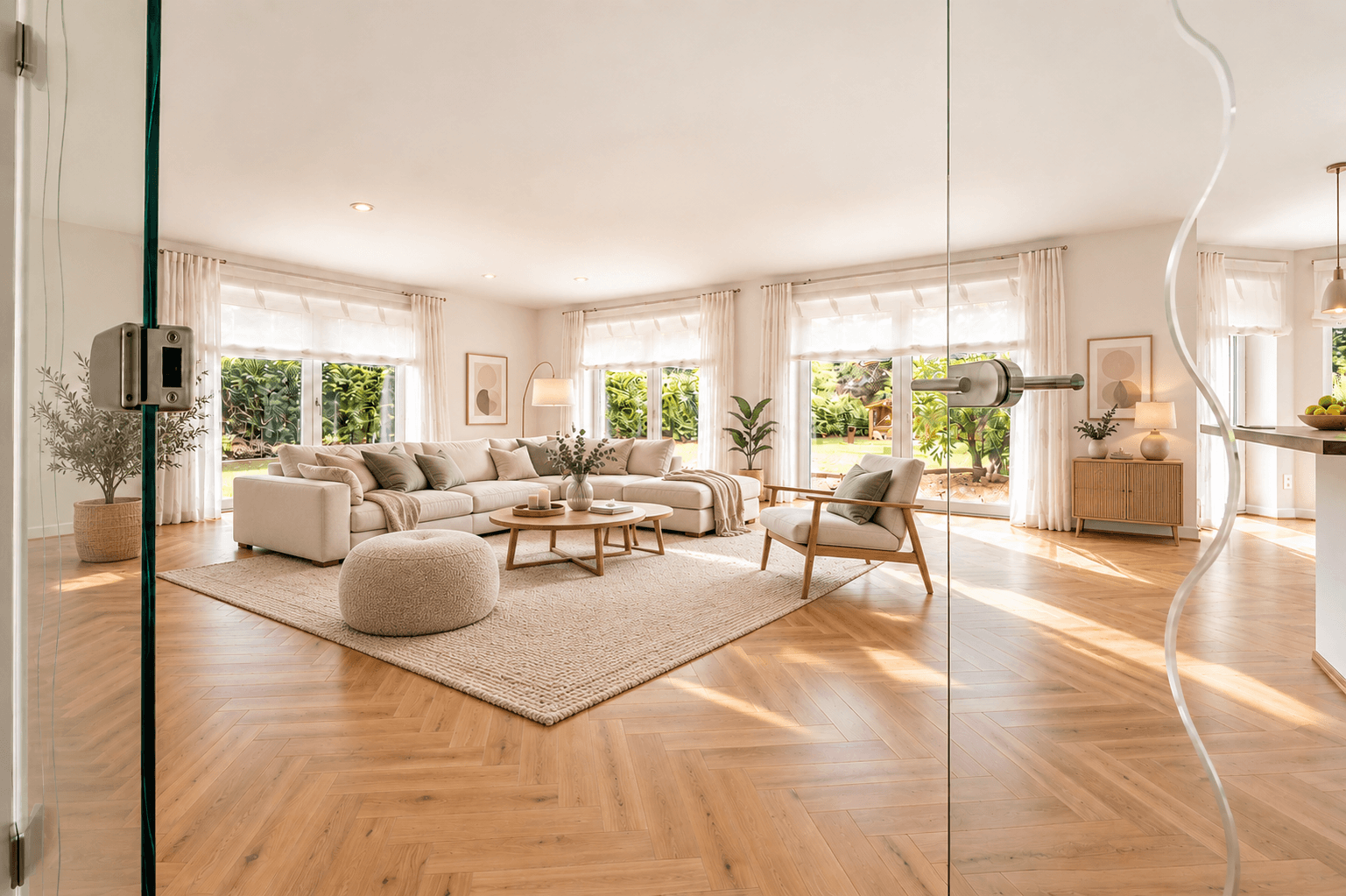 Wohnzimmer/Küche (KI-genierter Böden, Möbel, etc.)