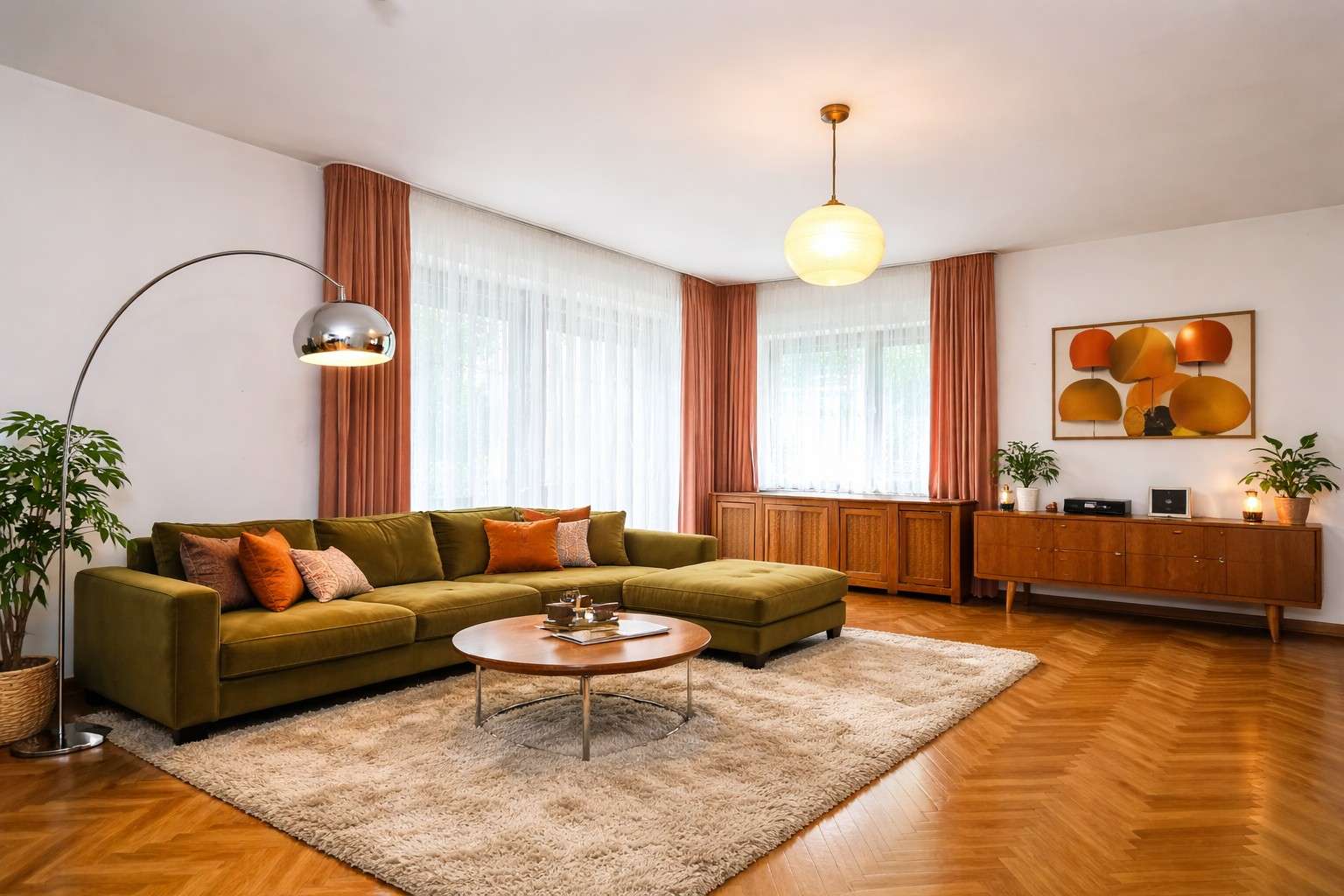 Wohnzimmer möbliert mit KI