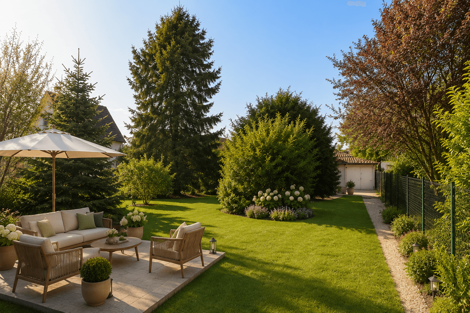 KI Visualisierung Gartenansicht von der Straße