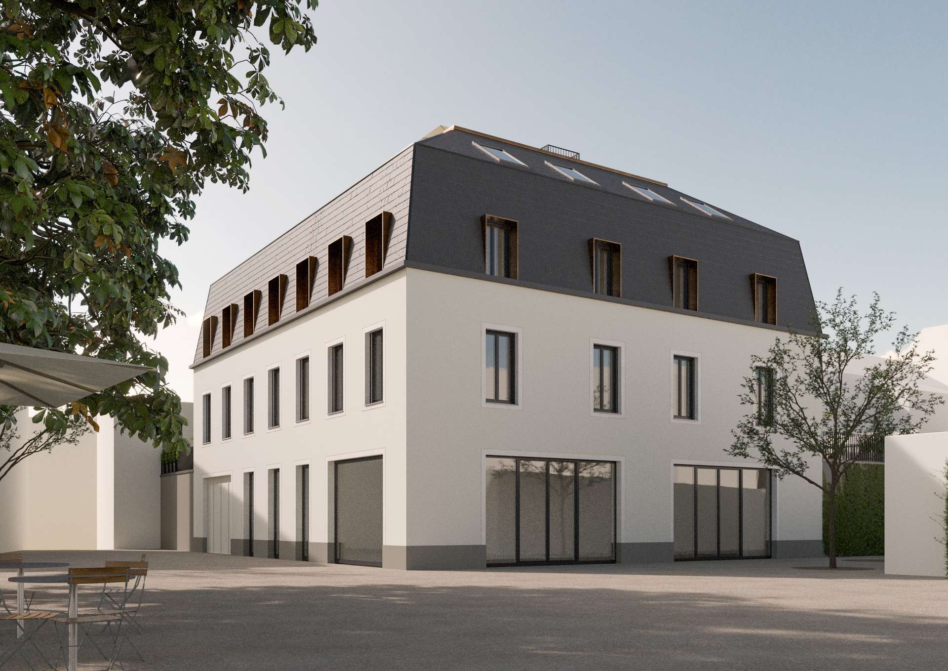 Gewerbe und Garageneinfahrt