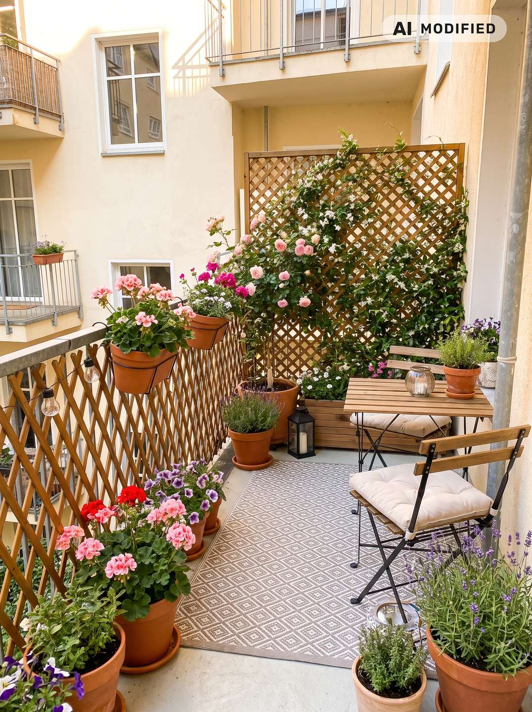 Originalaufnahme des Balkons mit visualisierter Möblierung