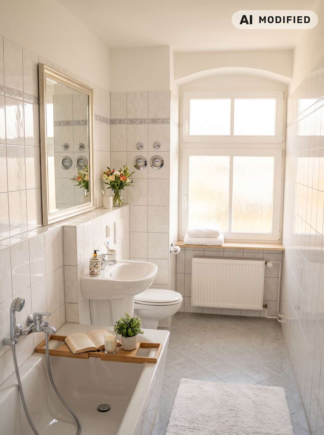 Originalaufnahme des Badezimmers mit visualisierter Möblierung