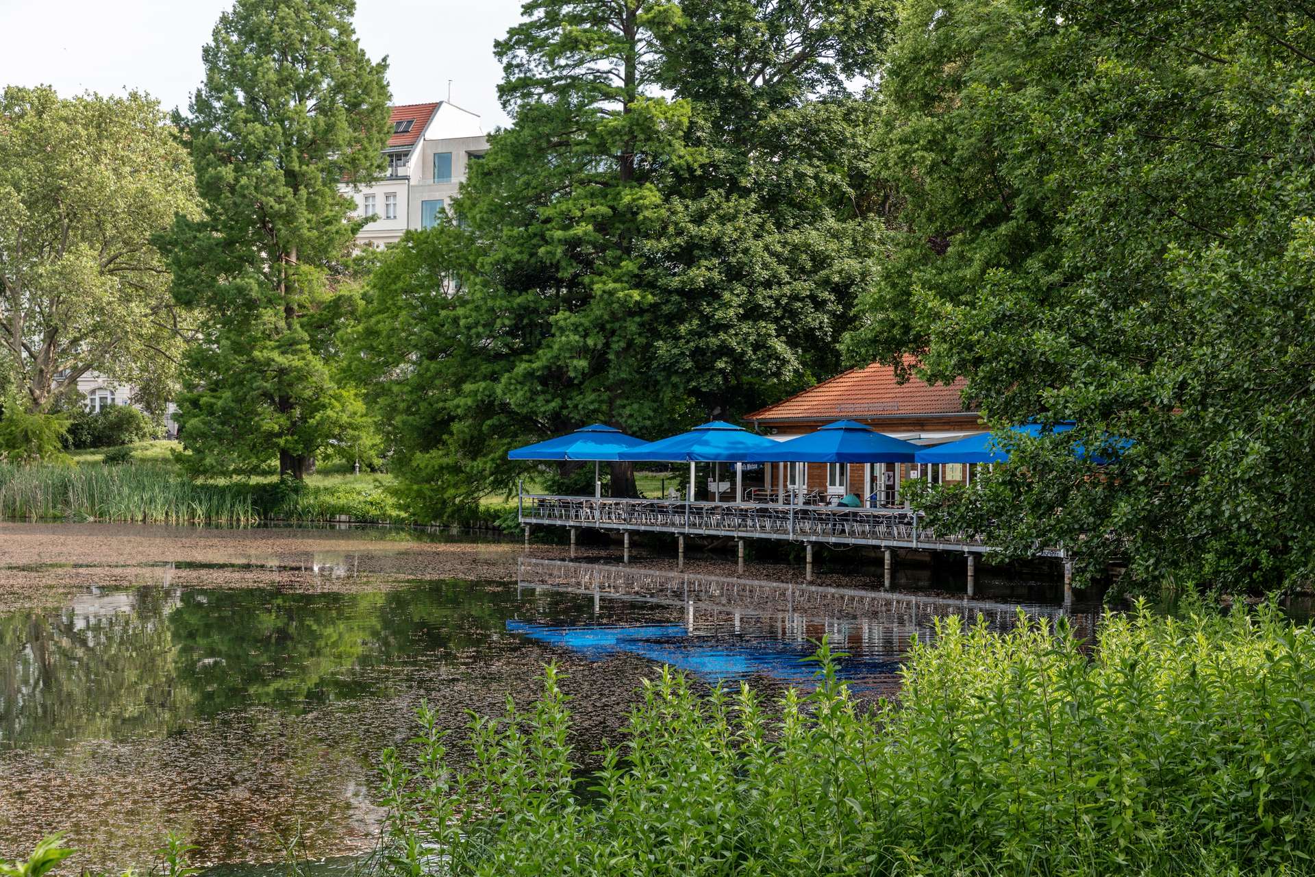 Blick auf das Bootshaus Cafe am Lietzensee