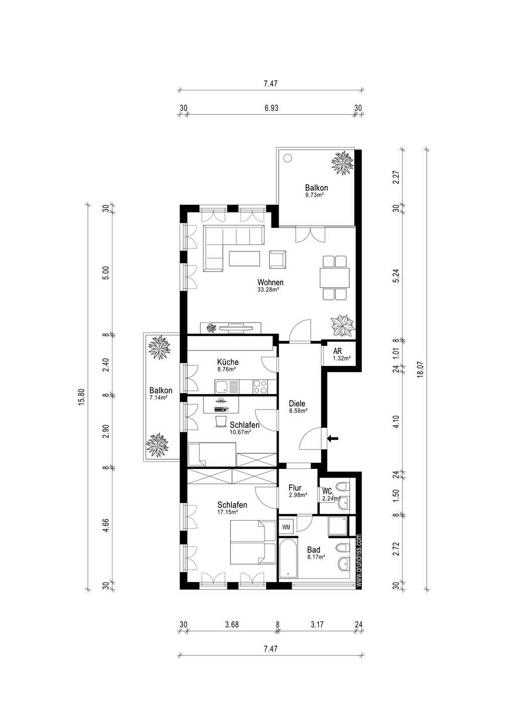 Direkt am Thielpark: Schöne 3 Zimmer -ETW mit großem Balkon und Gäste WC – Berlin