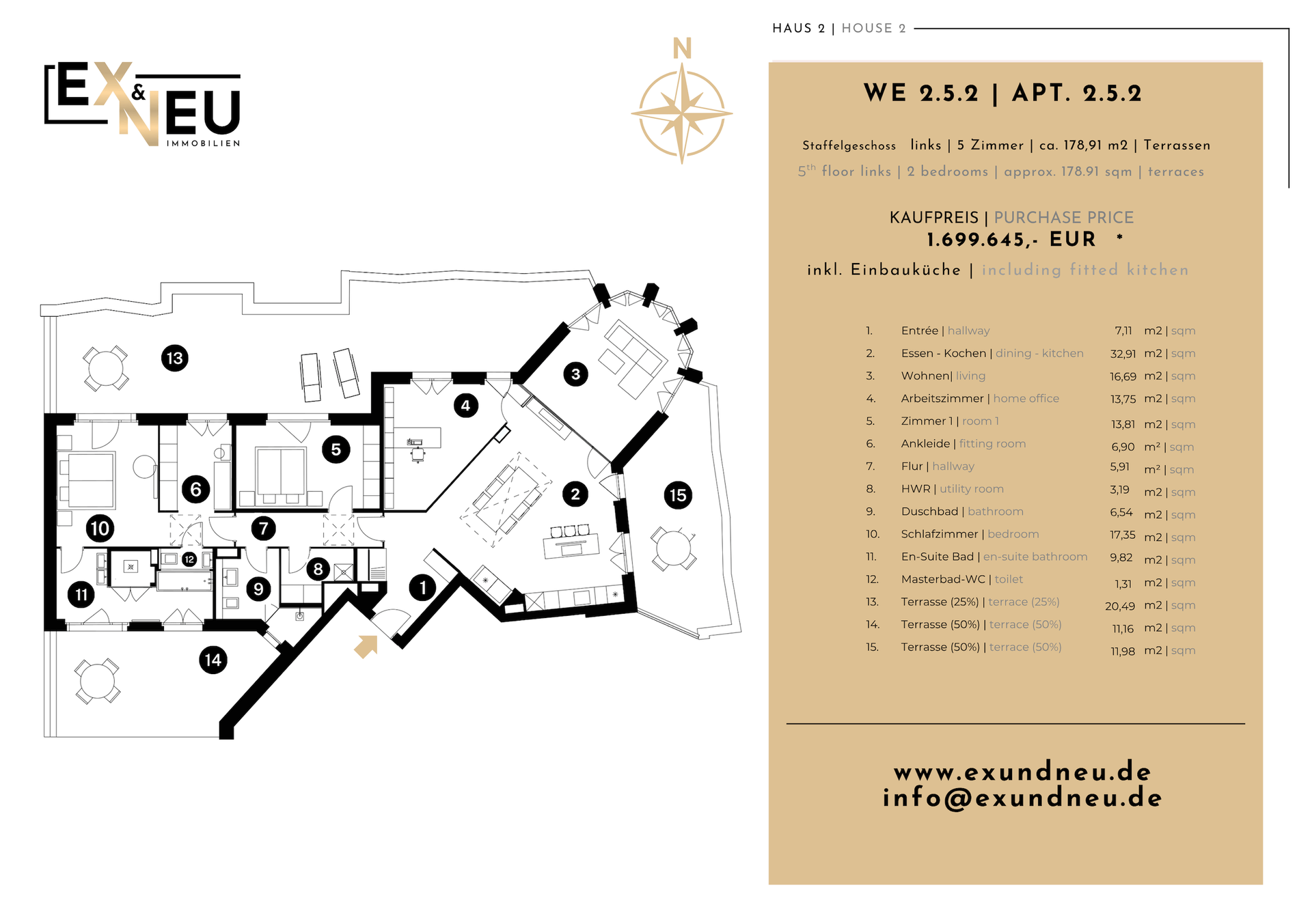 Komplett ausgestattetes, neuwertiges Penthouse mit 3 Dachterrassen und TG-Stellplätzen im beliebten Rheingauviertel – Berlin