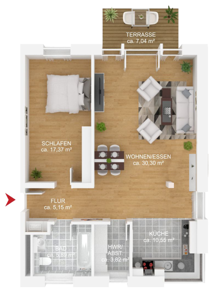 Moderne Erdgeschosswohnung mit Terrasse und Gartenstück für Singles oder Paare – Laatzen
